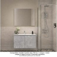 Ensemble meuble de salle de bain Oxford 100 cm béton Bellato, plan vasque marbre reconstitué, 2 portes , miroir haut. 60 cm