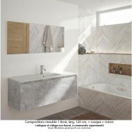 Ensemble meuble de salle de bain Oxford 120 cm béton Bellato, plan vasque marbre reconstitué, 1 tiroir , miroir haut. 60 cm
