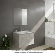 Ensemble meuble de salle de bain Oxford 80 cm béton Bellato, plan vasque marbre reconstitué, 1 tiroir , miroir haut. 60 cm