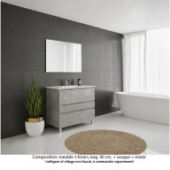 Ensemble meuble de salle de bain Oxford 90 cm béton Bellato, plan vasque marbre reconstitué, 3 tiroirs , miroir haut. 60 cm