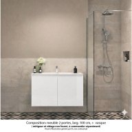Ensemble meuble de salle de bain Oxford 100 cm blanc brillant, plan vasque marbre reconstitué, 2 portes