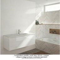 Ensemble meuble de salle de bain Oxford 120 cm blanc brillant, vasque marbre reconstitué, 1 tiroir