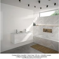 Ensemble meuble de salle de bain Oxford 120 cm blanc brillant, plan double vasque marbre reconstitué, 2 tiroirs