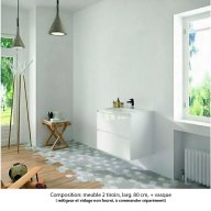 Ensemble meuble de salle de bain Oxford 80 cm blanc brillant, plan vasque marbre reconstitué, 2 tiroirs