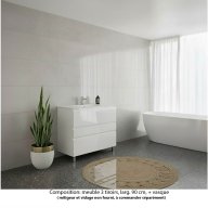 Ensemble meuble de salle de bain Oxford 90 cm blanc brillant, vasque marbre reconstitué, 3 tiroirs