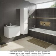 Ensemble meuble de salle de bain Oxford 80 cm blanc brillant, plan vasque marbre reconstitué, 1 tiroir + colonne P. 35 cm x H. 153 cm