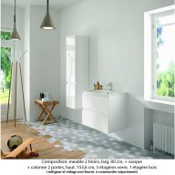 Ensemble meuble de salle de bain Oxford 80 cm blanc brillant, plan vasque marbre reconstitué, 2 tiroirs +colonne (ch. à gauche)