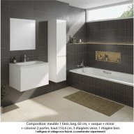 Ensemble meuble de salle de bain Oxford 80 cm blanc brillant, plan vasque marbre reconstitué, 1 tiroir , miroir simple , colonne P. 35 cm x H. 153 cm