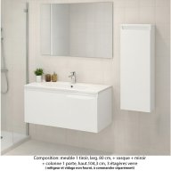 Ensemble meuble de salle de bain Oxford 80 cm blanc brillant, plan vasque marbre reconstitué, 1 tiroir + colonne P.17 cm x H. 104 cm