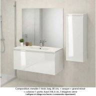 Ensemble meuble de salle de bain Oxford 80 cm blanc brillant, plan vasque marbre reconstitué, 1 tiroir , miroir plan , colonne P. 35 cm x H. 104 cm