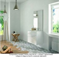 Ensemble meuble de salle de bain Oxford 80 cm blanc brillant, plan vasque marbre reconstitué, 2 tiroirs , miroir haut. 110 cm