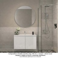 Ensemble meuble de salle de bain Oxford 100 cm blanc brillant, plan vasque marbre reconstitué, 2 portes , miroir rond