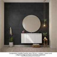 Ensemble meuble de salle de bain Oxford 120 cm blanc brillant, plan vasque céramique, 3 portes , miroir rond