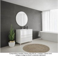 Ensemble meuble de salle de bain Oxford 90 cm blanc brillant, plan vasque marbre reconstitué, 3 tiroirs , miroir rond