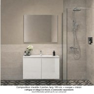 Ensemble meuble de salle de bain Oxford 100 cm blanc brillant, plan vasque marbre reconstitué, 2 portes , miroir haut. 60 cm