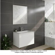Ensemble meuble de salle de bain Oxford 80 cm blanc brillant, plan vasque marbre reconstitué, 1 tiroir , miroir haut. 60 cm