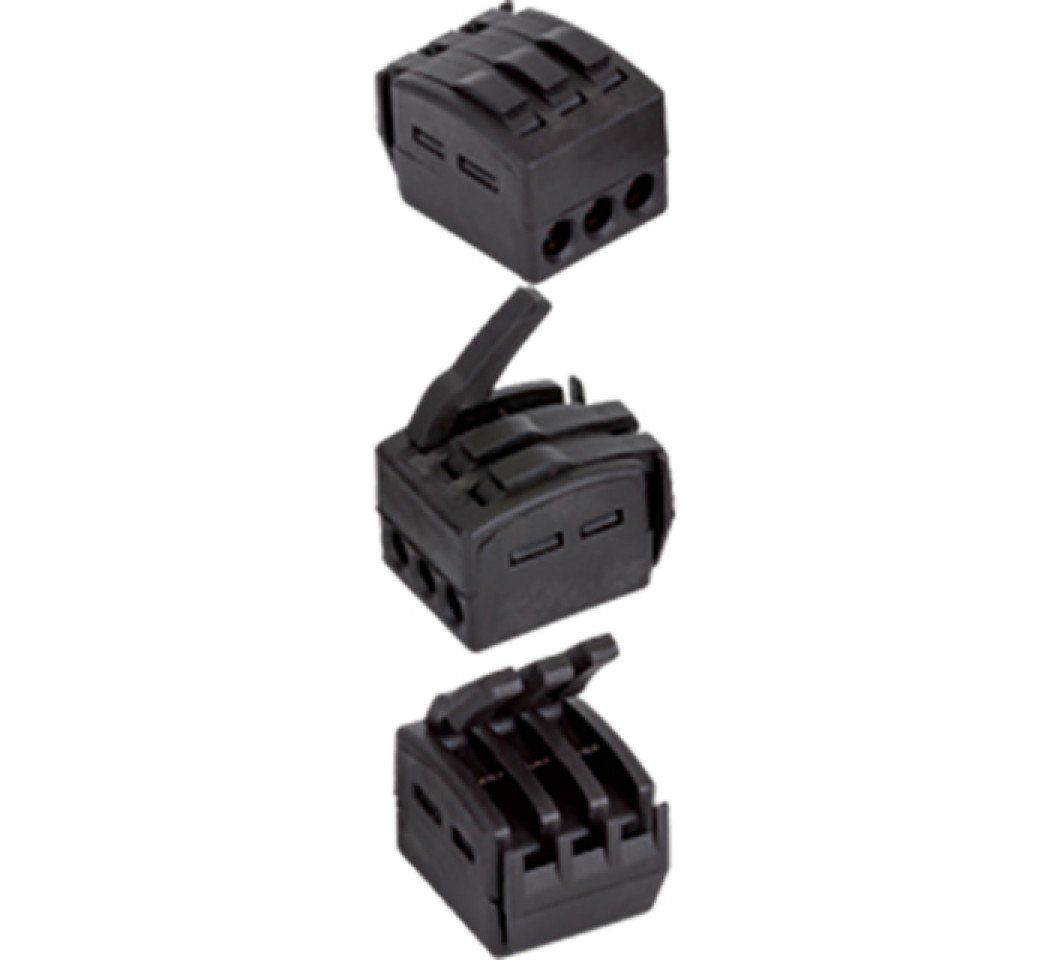 Borne à levier à 3 entrées pour fil souple ou rigide