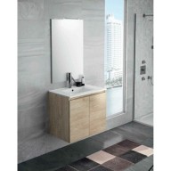 Ensemble meuble de salle de bain Campus 60 cm, plan vasque GELCOAT profondeur 122 mm , miroir sur plan, chêne san remo, 2 portes