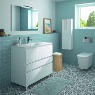 Ensemble meuble de salle de bain Campus 60 cm, plan vasque GELCOAT profondeur 122 mm , miroir hauteur 60 cm, blanc brillant, 3 tiroirs