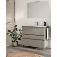 Ensemble meuble de salle de bain Campus 120 cm, plan double vasque GELCOAT profondeur 122 mm brillant, miroir hauteur 60 cm, grège brillant, 3 tiroirs