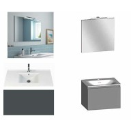 Ensemble meuble de salle de bain Campus 60 cm, plan vasque céramique profondeur 130 mm, miroir hauteur 60 cm, basalte brillant, 1 grand tiroir
