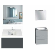 Ensemble meuble de salle de bain Campus 120 cm, plan double vasque GELCOAT profondeur 122 mm brillant, miroir hauteur 60 cm, basalte brillant, 3 tiroirs