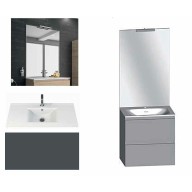 Ensemble meuble de salle de bain Campus 60 cm, plan vasque céramique profondeur 130 mm, miroir hauteur 60 cm, basalte brillant, 2 tiroirs