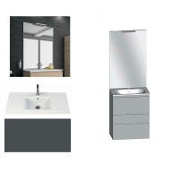 Ensemble meuble de salle de bain Campus 120 cm, plan double vasque céramique profondeur 130 mm, miroir sur plan, basalte brillant, 3 tiroirs