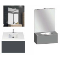 Ensemble meuble de salle de bain Campus 120 cm, plan double vasque céramique profondeur 130 mm, miroir sur plan, basalte brillant, 1 grand tiroir