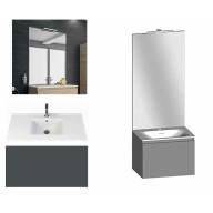 Ensemble meuble de salle de bain Campus 60 cm, plan vasque céramique profondeur 130 mm, miroir sur plan, basalte brillant, 1 grand tiroir