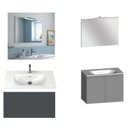 Ensemble meuble de salle de bain Campus 100 cm, plan vasque GELCOAT profondeur 122 mm, miroir hauteur 60 cm, basalte brillant, 2 portes