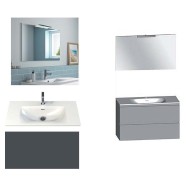 Ensemble meuble de salle de bain Campus 120 cm, plan double vasque GELCOAT profondeur 122 mm brillant, miroir hauteur 60 cm, basalte brillant, 2 tiroirs