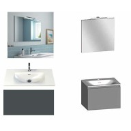 Ensemble meuble de salle de bain Campus 60 cm, plan vasque GELCOAT profondeur 122 mm , miroir hauteur 60 cm, basalte brillant, 1 grand tiroir
