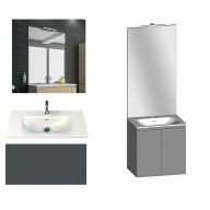Ensemble meuble de salle de bain Campus 60 cm, plan vasque GELCOAT profondeur 122 mm , miroir hauteur 60 cm, basalte brillant, 2 portes