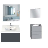 Ensemble meuble de salle de bain Campus 120 cm, plan vasque GELCOAT profondeur 122 mm, miroir hauteur 60 cm, basalte brillant, 3 tiroirs