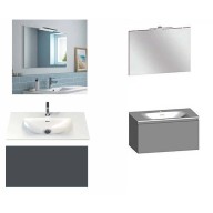 Ensemble meuble de salle de bain Campus 120 cm, plan double vasque GELCOAT profondeur 122 mm brillant, miroir hauteur 60 cm, basalte brillant, 1 grand tiroir