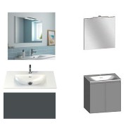 Ensemble meuble de salle de bain Campus 60 cm, plan vasque GELCOAT profondeur 122 mm , miroir hauteur 60 cm, basalte brillant, 2 tiroirs