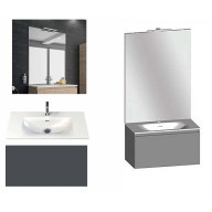 Ensemble meuble de salle de bain Campus 120 cm, plan double vasque GELCOAT profondeur 122 mm brillant, miroir sur plan, basalte brillant, 1 grand tiroir