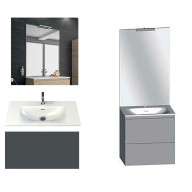 Ensemble meuble de salle de bain Campus 60 cm, plan vasque GELCOAT profondeur 122 mm , miroir sur plan, basalte brillant, 2 tiroirs