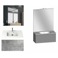 Ensemble meuble de salle de bain Campus 120 cm, plan double vasque GELCOAT profondeur 122 mm brillant, miroir sur plan, béton, 1 grand tiroir