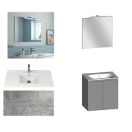 Ensemble meuble de salle de bain Campus 60 cm, plan vasque céramique profondeur 130 mm, miroir hauteur 60 cm, béton, 2 portes