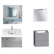 Ensemble meuble de salle de bain Campus 60 cm, plan vasque céramique profondeur 130 mm, miroir hauteur 60 cm, béton, 2 tiroirs