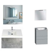 Ensemble meuble de salle de bain Campus 120 cm, plan double vasque céramique profondeur 130 mm, miroir hauteur 60 cm, béton, 3 tiroirs