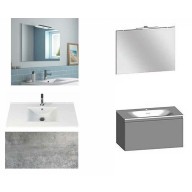 Ensemble meuble de salle de bain Campus 120 cm, plan double vasque céramique profondeur 130 mm, miroir hauteur 60 cm, béton, 1 grand tiroir