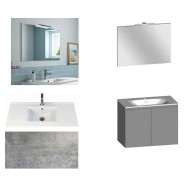 Ensemble meuble de salle de bain Campus 100 cm, plan vasque céramique profondeur 130 mm, miroir sur plan, béton, 2 portes