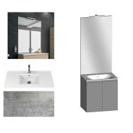 Ensemble meuble de salle de bain Campus 60 cm, plan vasque céramique profondeur 130 mm, miroir sur plan, béton, 2 portes
