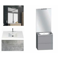 Ensemble meuble de salle de bain Campus 60 cm, plan vasque céramique profondeur 130 mm, miroir sur plan, béton, 2 tiroirs