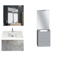 Ensemble meuble de salle de bain Campus 120 cm, plan double vasque céramique profondeur 130 mm, miroir sur plan, béton, 3 tiroirs