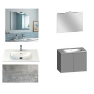 Ensemble meuble de salle de bain Campus 100 cm, plan vasque GELCOAT profondeur 122 mm, miroir hauteur 60 cm, béton, 2 portes