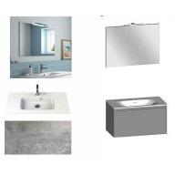 Ensemble meuble de salle de bain Campus 120 cm, plan double vasque GELCOAT profondeur 122 mm brillant, miroir hauteur 60 cm, béton, 1 grand tiroir